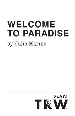 Cover of published script of the play Welcome to Paradise, black type on white background